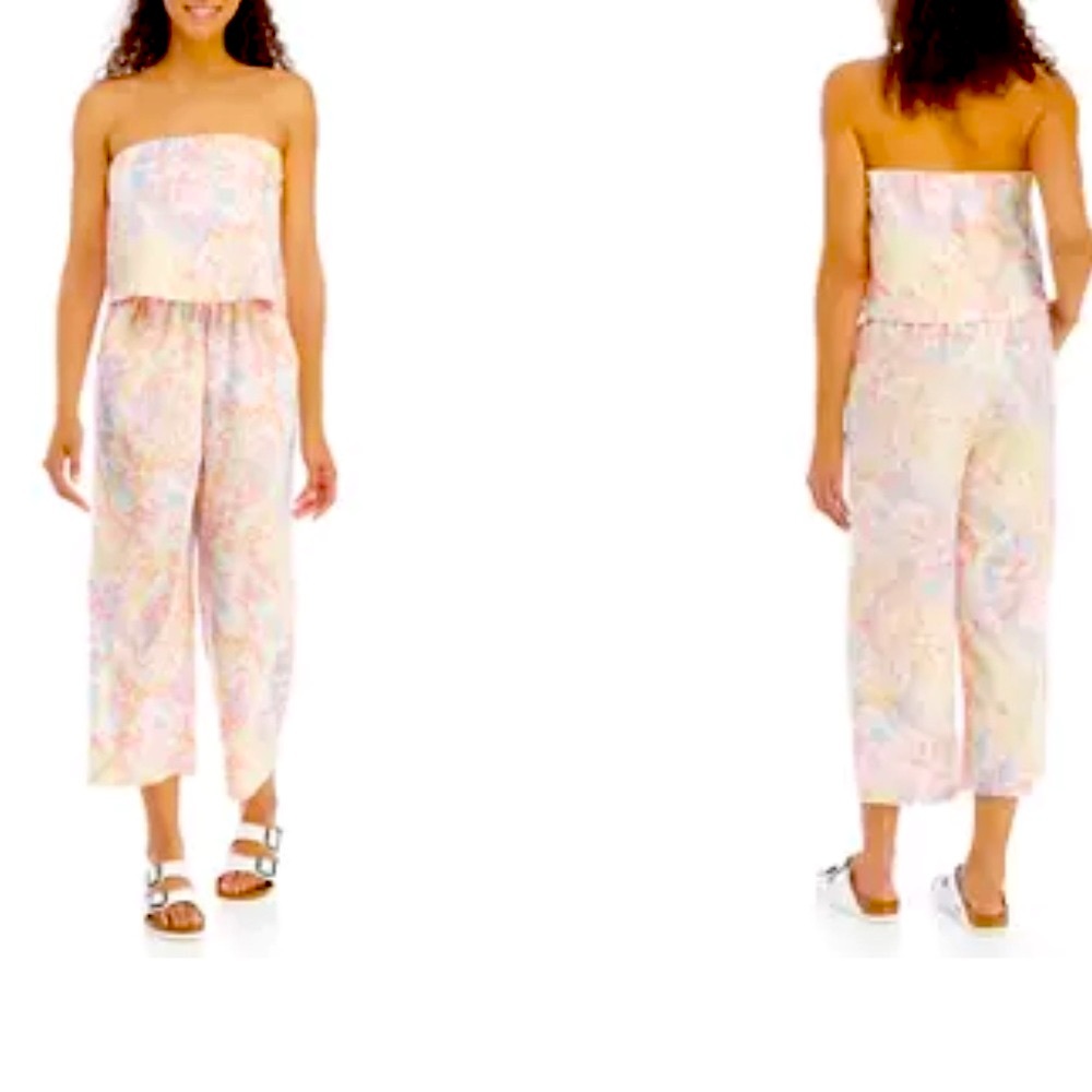 Tye dye strapless ruffle top jumpsuit